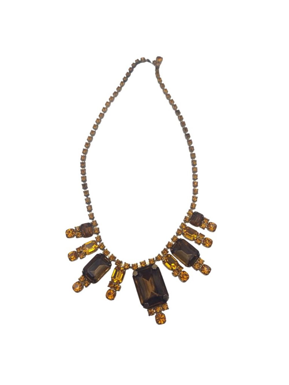 Statement Necklace Amber Faceted Rhinestone Style Bib 16" Adjustable Hook Clasp - Picture 3 of 8
